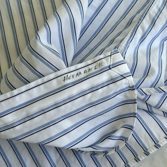 Men's Polo Ralph Lauren Philip Two Ply Cotton 16.5-33 Blue Stripe Dress Shirt - Picture 6 of 8